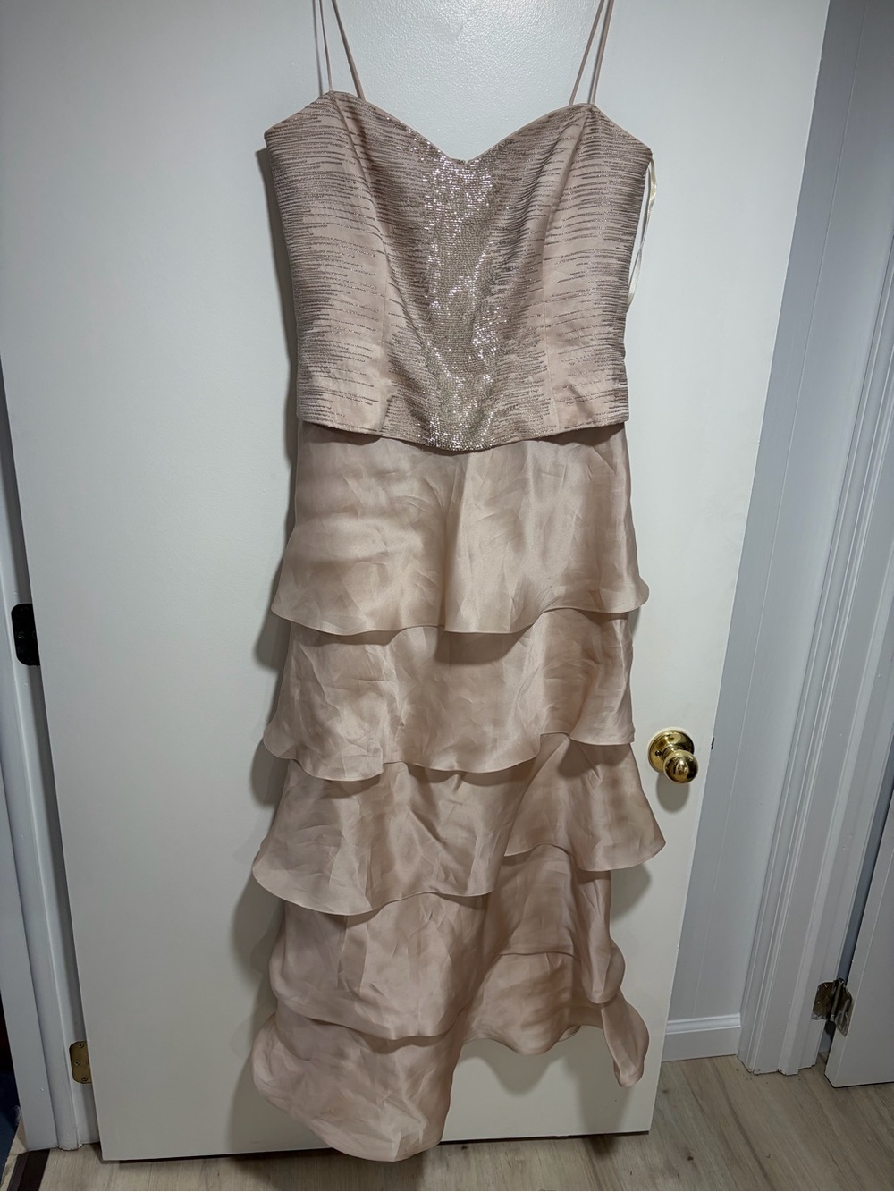 Strapless Tiered Ruffle Wedding Dress in Blush